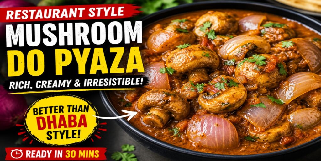 Mushroom Do Pyaza at home - This recipe for restaurant-style mushroom do pyaza is creamy, spicy, and superior to your favorite dhaba.