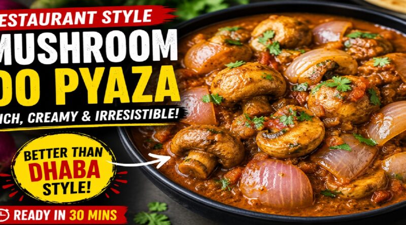 Mushroom Do Pyaza at home - This recipe for restaurant-style mushroom do pyaza is creamy, spicy, and superior to your favorite dhaba.